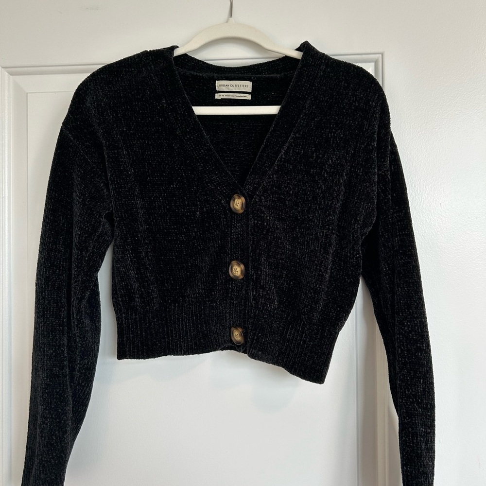 Black Cropped Sweater with Button Detail